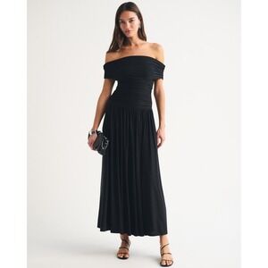 Abercrombie & Fitch Bra-Free Drop-Waist Maxi Dress Black Off Shoulder / Size L